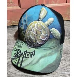 RARE OOAK Roatan Hand-Painted Ball Cap Hat Sea Turtle Honduras Signed Ocean Life